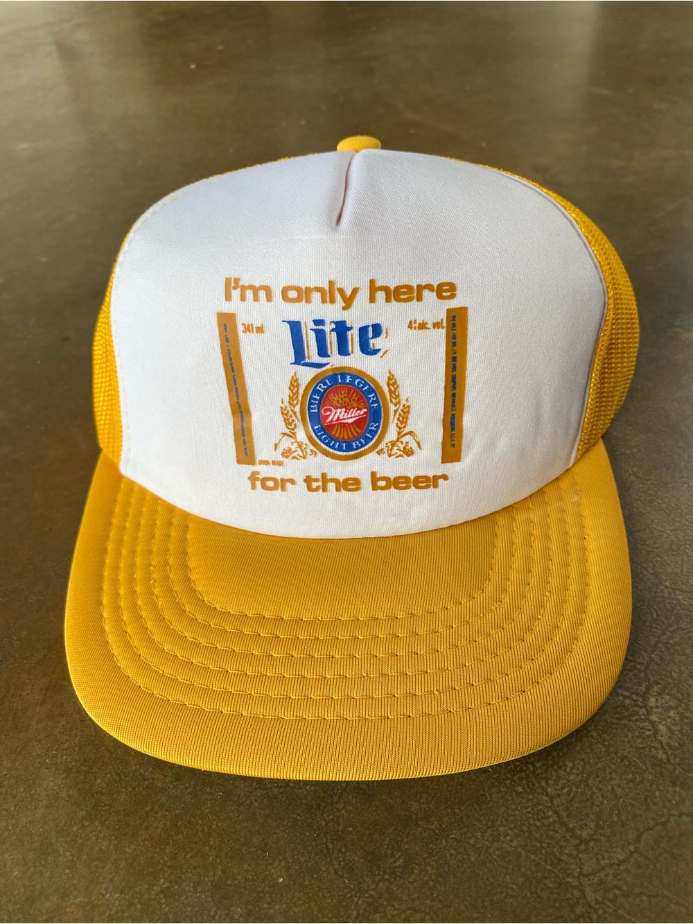 VTG 90s Miller Lite Beer Yellow Mesh Trucker Hat